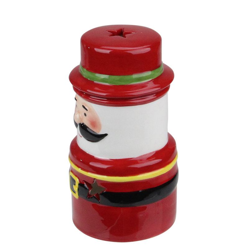 Bougeoir de Noël 5,5 po en céramique rouge Santa Gnome