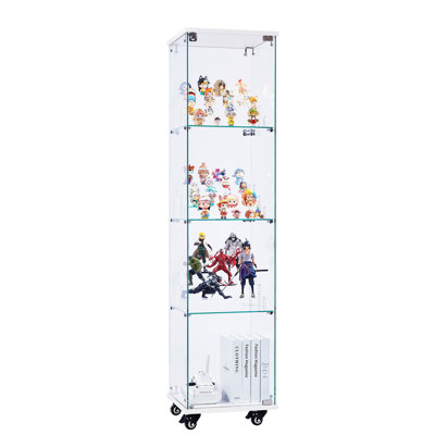 4-Shelf Glass Display Cabinet With Lock, Curio Cabinet Collection Glass Display Case, Floor Standing Showcase Bookshelf For Living Room Bedroom Home Office 15.8"X 14.2" X 65.1"