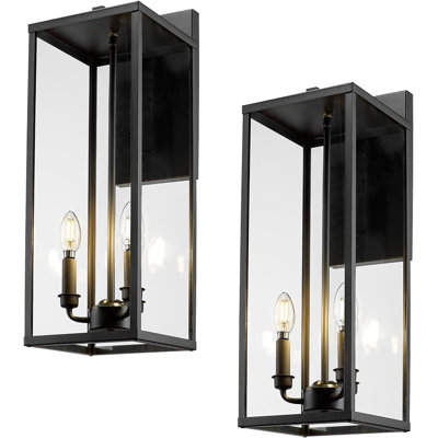 Applique murale d'extérieur, applique murale d'extérieur moderne de 24 pouces avec verre transparent, lumières extérieures résistantes aux intempéries pour la maison, porche avant, patio, entrée (bronze huilé) (ensemble de 2)