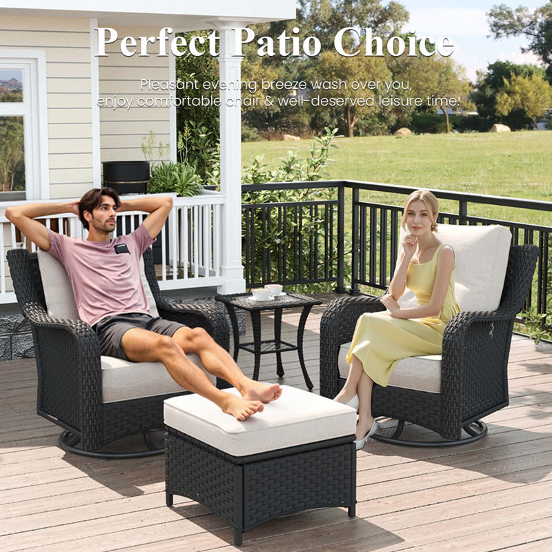  6 Piece Wicker Outdoor Furniture Set with 6-inch Comfy Cushions, High Back Patio Furniture Set with Swivel Rocking Chairs and Side Table