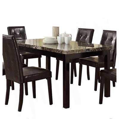 Dining Table Faux Marble Top Birch Veneer Dining Room Furniture 1Pc Table