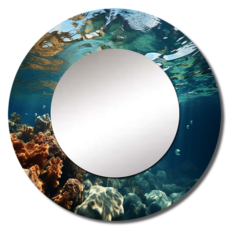 Teal Brown Ocean Marine Majesty Under Water - miroir océan, miroir mural rond sarcelle, impression sur métal, 23 po x 23 po