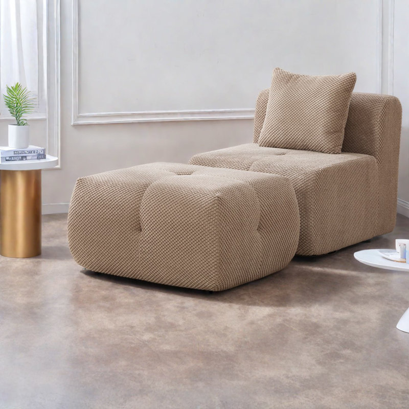 Chaises d'appoint modernes, chaise longue nuage en polyester taupe avec repose-pieds pour la maison