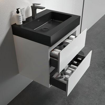 Kellswater 24.00 In. W X 18.10 In. D X 25.20 In. H Wall Mounting Bath Vanity In Rose Wood With Top
