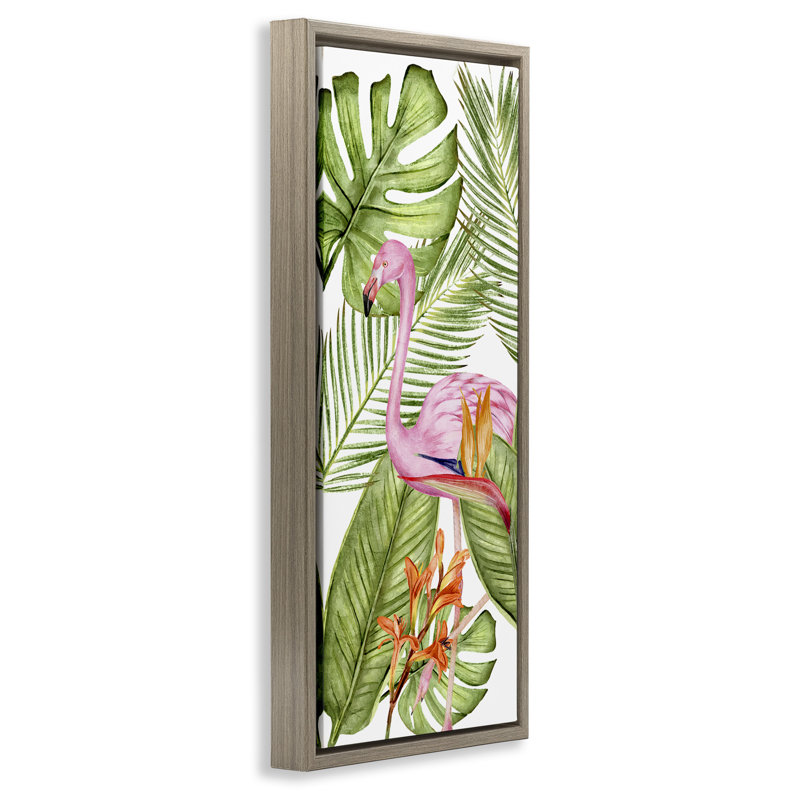 Plantes tropicales et flamant rose, H 25 po x l 11 po, Cadre flottant orme Montalcino