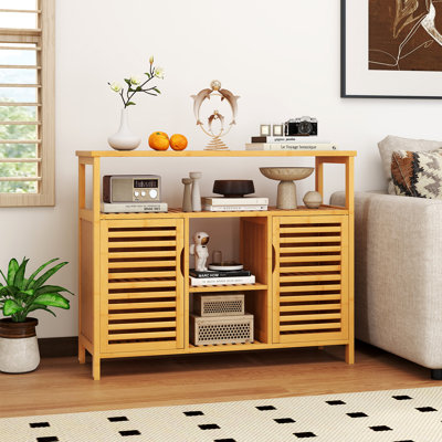 Bamboo Bathroom Cabinet 2-Door Storage Organizer w/ Shelves for Living Room