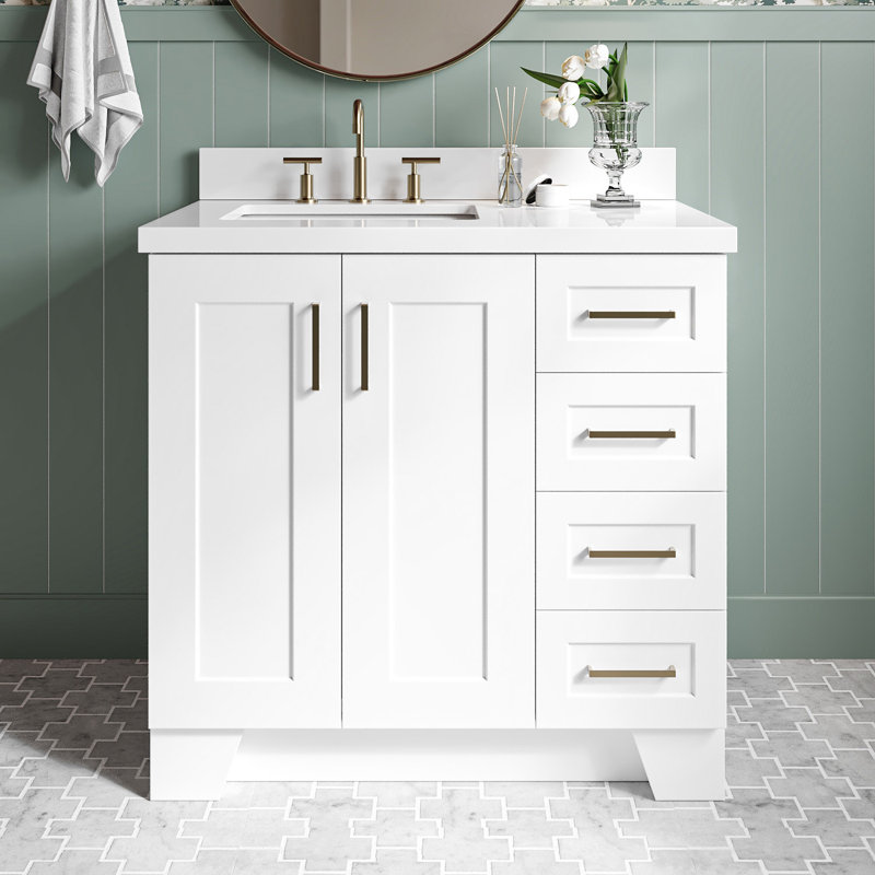 37 IN.  Single Bathroom Vanity, White, Rectangular, Left