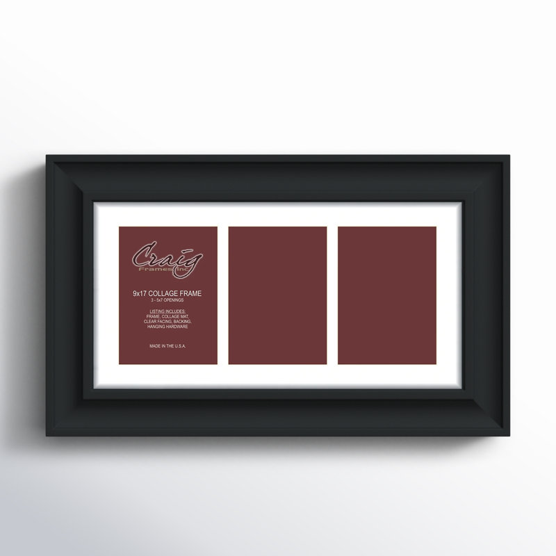 Dellinger Black Matte Picture Frame with Mat, 9" x 17", 5" x 7"