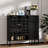 43.88-Inch, Black Woven, Sideboard, Adjustable Shelves, Arched Doors, Metal Legs, Home Use, Various Rooms Dining