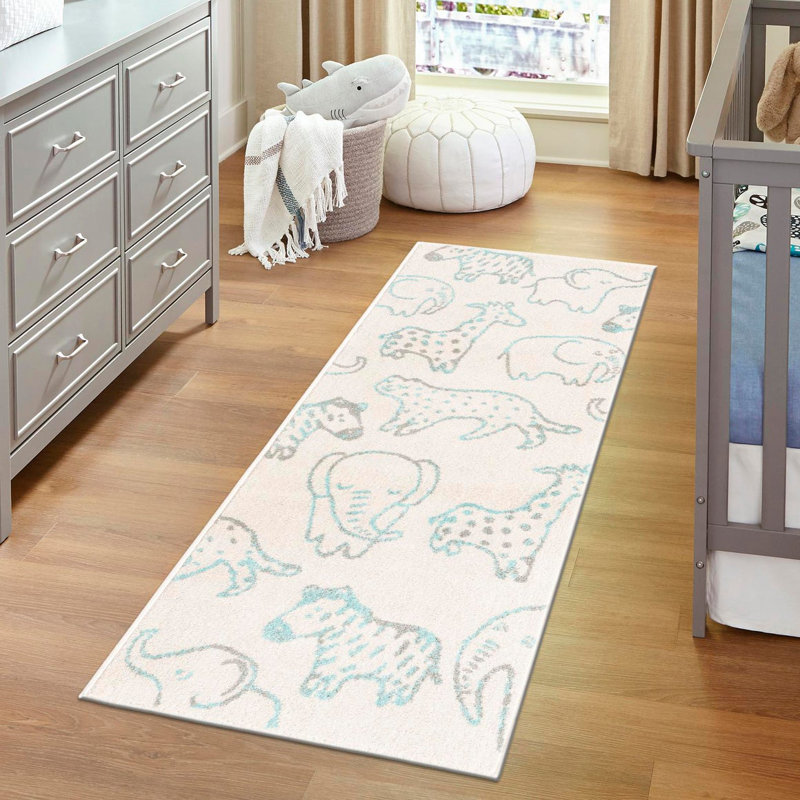 Whimsy Safari Animals Kid Rug, Runner 2'2" x 3'11", Ivory