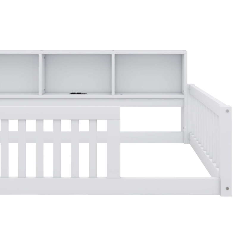 Lit en bois avec armoires de rangement et ports USB pratiques, Blanc