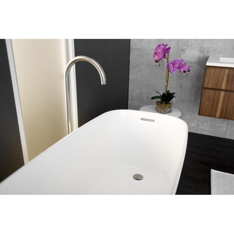Straight 58.94'' L Soaking Bathtub, White True High Gloss, Polish Chrome