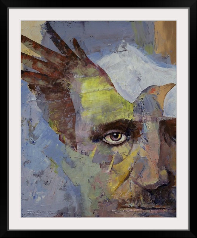«Edgar Allan Poe» par Michael Creese - reproduction imprimée, H 38 po x l 32 po x P 1 po, Cadre noir