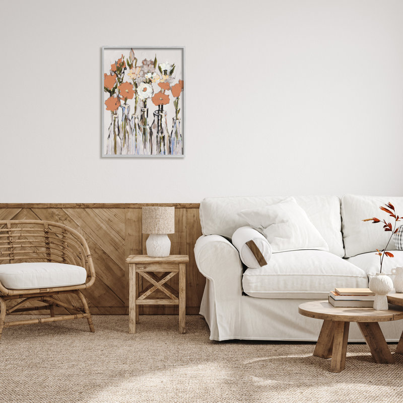 Modern Floral Vases Print on Canvas with Gray Frame