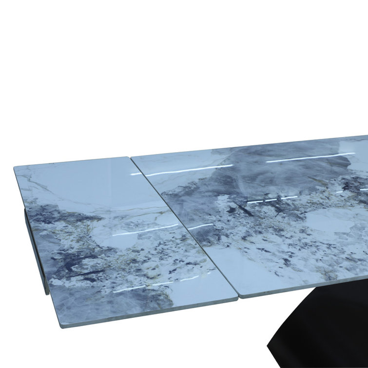 86.61"-118.11" Modern Extendable Dining Table - Brushed Black Steel Base