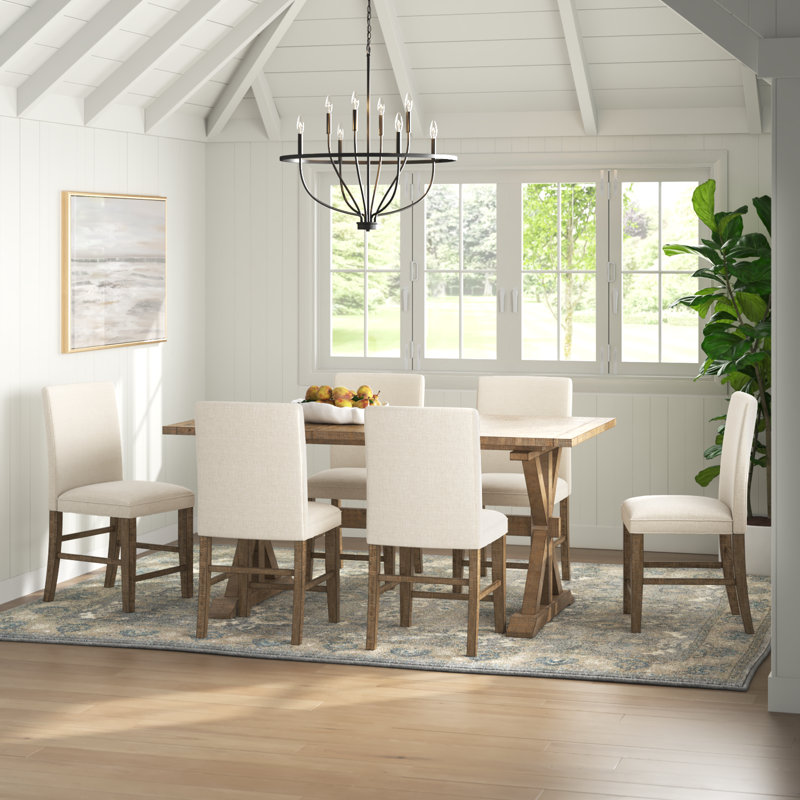 Averie 6 - Person Extendable Pine Solid Wood Solid Wood Top Trestle Dining Set