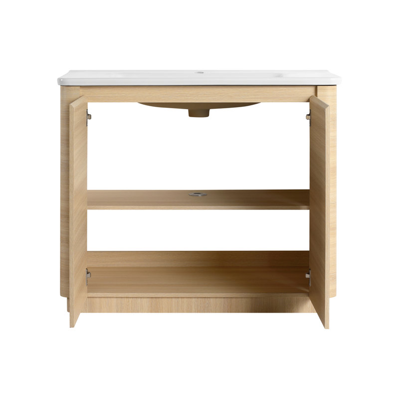 Meuble-lavabo simple 40 po avec plateau en céramique, Chêne blanc Américain, 40"