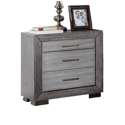 Gray Color Nightstand Bedroom 1pc Nightstand Solid wood Bar Handles 3-Drawers bedside Table Metal Bracket Legs USB Ports