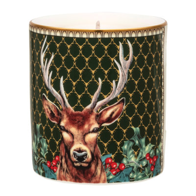 Antler Trellis Green Pine Jar Candle with Porcelain Holder