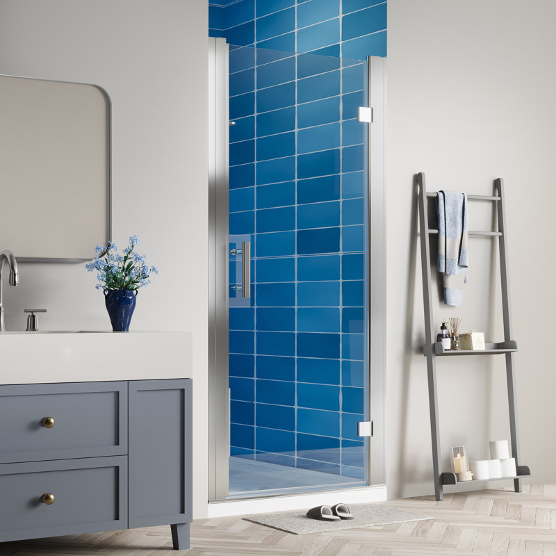 Porte de douche à charnière pivotante sans cadre avec verre transparent 34 "- l 36" x H 72 ", Chrome chrome
