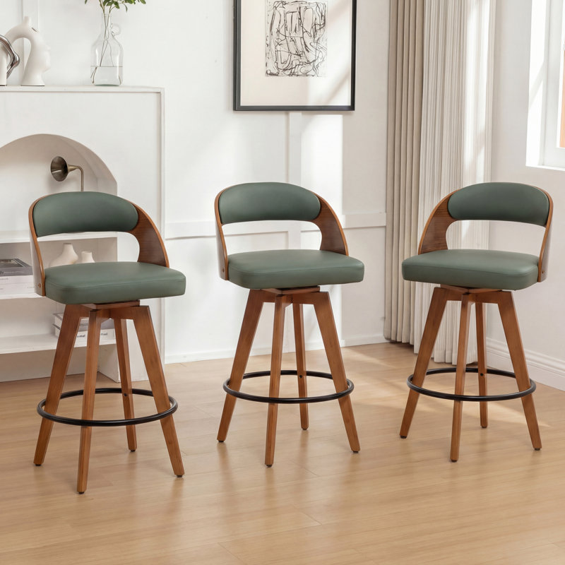 Ensemble de 3 tabourets de comptoir pivotants Chandler, Tabouret de bar (siège d’une hauteur de 30 po), Similicuir vert