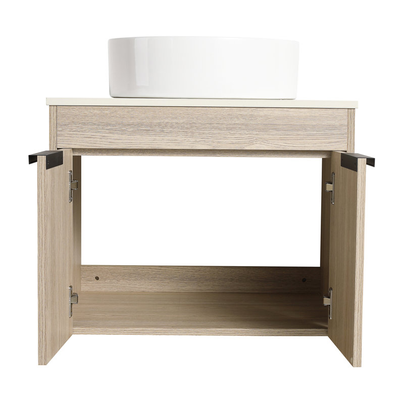 Meuble-lavabo mural simple 23,6 po avec meuble-lavabo en pierre frittée Hamedi