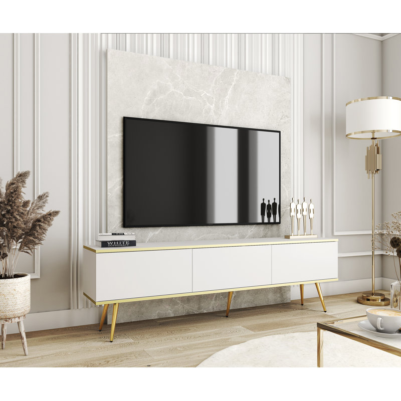 Madeline Unfinished TV Stand for TVs up to 78", White/Gold