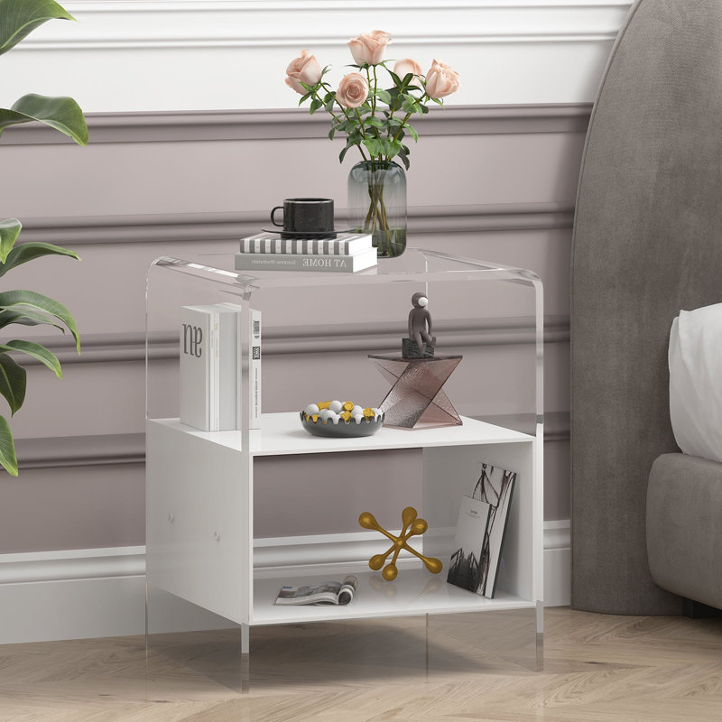 Latitude Run® Modern Acrylic Side Table, Transparent Small Side Table, Acrylic End Table Clear Nightstand And Stool For Bedroom/living Room/apartment/office