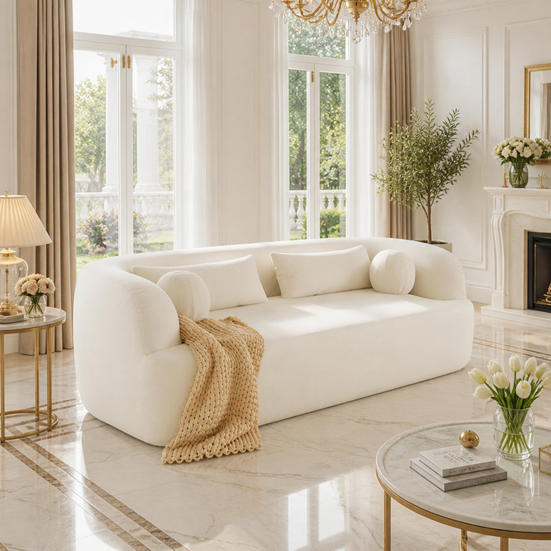 Canapé en chenille sans os avec coussins, Chenille beige, Beige