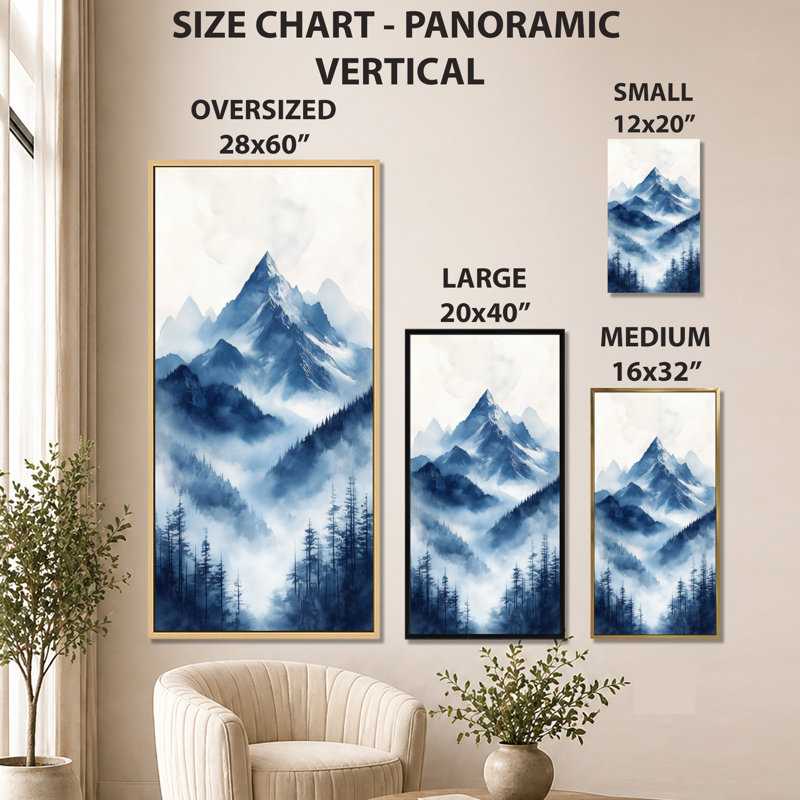 «White Blue Anza I - White Mountain Large Wall Art», reproduction d'art sur toile encadrée Moody, H 40 po x l 20 po