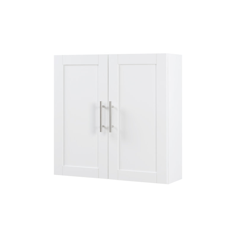 Armoire suspendue en bois avec portes et tablettes pour le rangement, Blanc