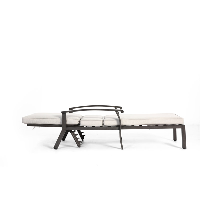 Outdoor Aluminum Chaise Lounge With Cushion, Beige