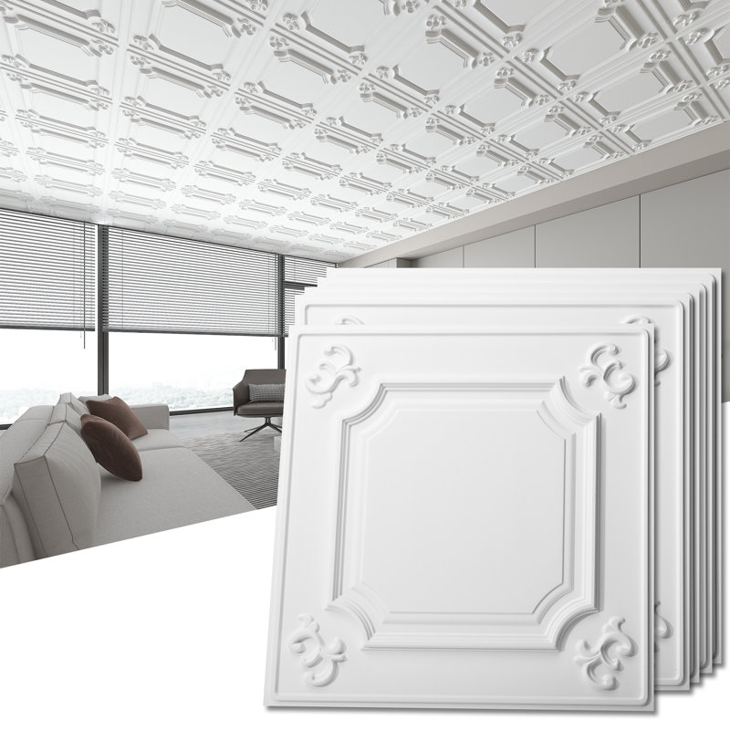2 pi x 2 pi Carreau de plafond en PVC à coller ou à poser pour la maison, le bureau, paquet de 48, 192 pieds carrés / boîte
