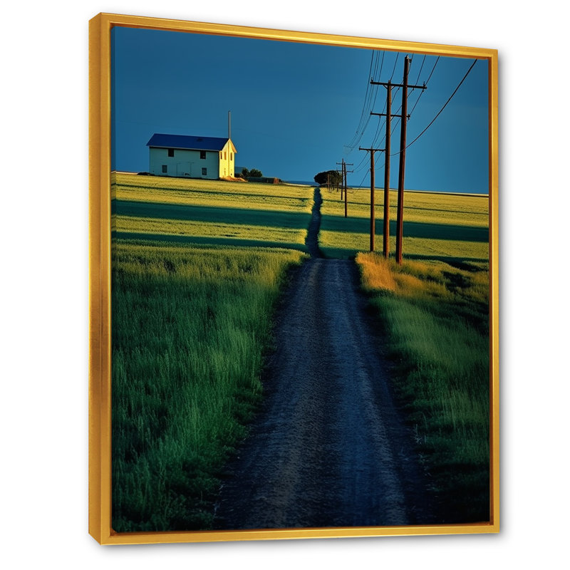 «Countryside Power Lines Minimalisme Scenery», art mural sur toile, Cadre flottant doré, H 32 po x l 16 po x P 1 po