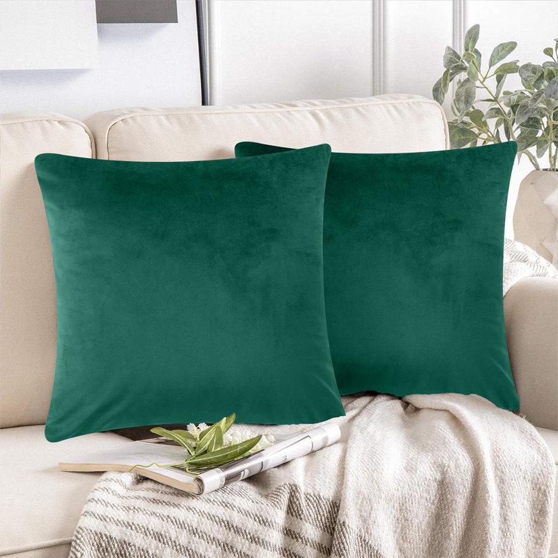 Luxurious Plain Velvet Cushion Covers (Set Of 2), Dark Green