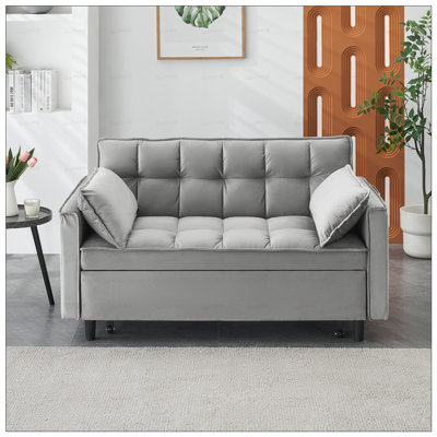 Canapé futon moderne en velours avec dossier inclinable, coussins décoratifs, poches et couchette convertible pour le salon
