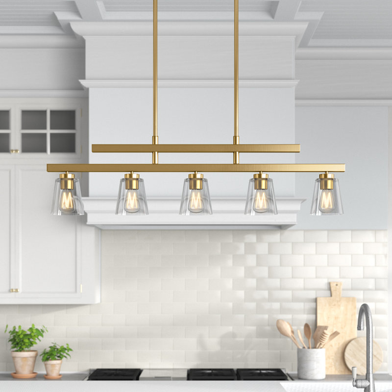 Macklin Kitchen Island Linear Chandelier in Warm Brass, Warm Brass