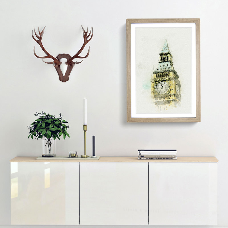Big Ben in Abstract - Picture Frame Graphic Art Print, 65cm H x 48cm W x 2cm D, Oak Framed