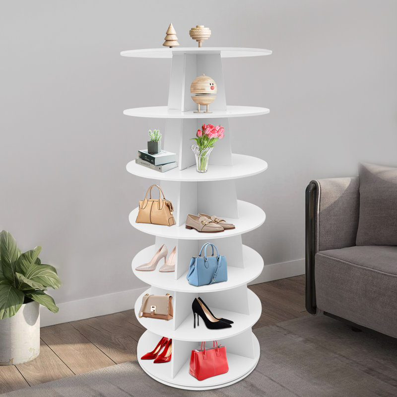 360° Revolving Shoe Storage Organizer Rotating Shoe Rack, White