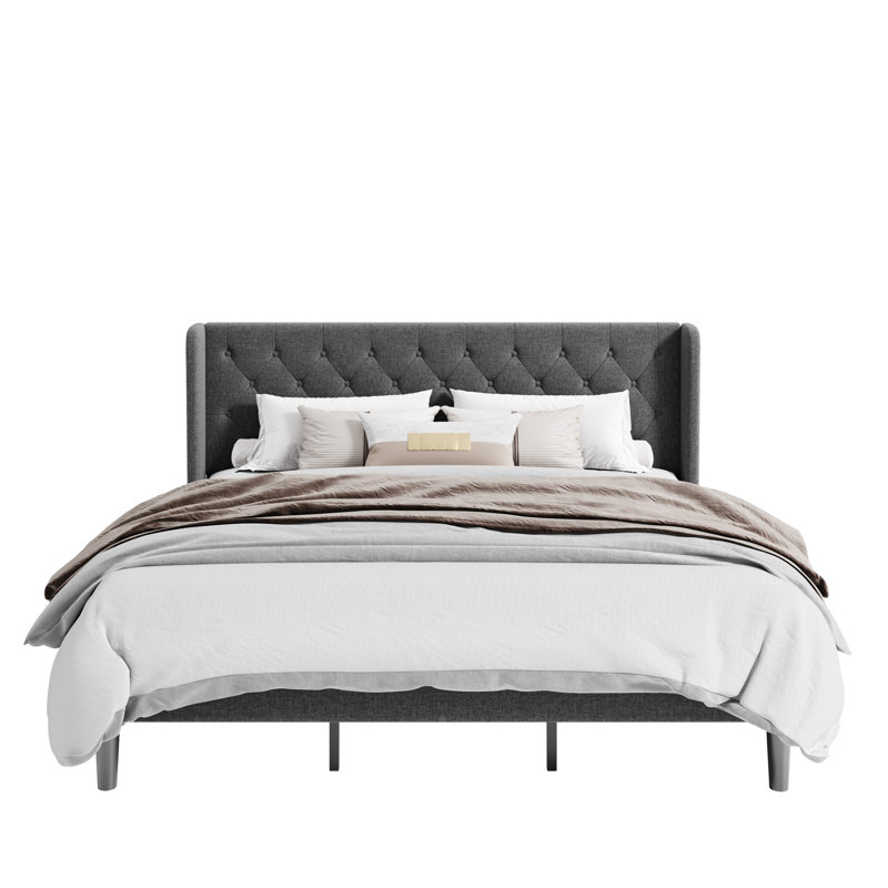 Structure de lit tapissier avec tête de lit Hilbert, Très grand, Gris foncé