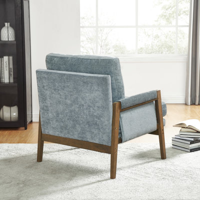 Fauteuil d'appoint en velours bleu - idéal pour les coins de lecture Fauteuil moderne de style Mid-Century. Structure, revêtement, protection du sol. Convient au salon, à la chambre à coucher, etc. L 30,14 po x H 33,37 po x P 35,4 po