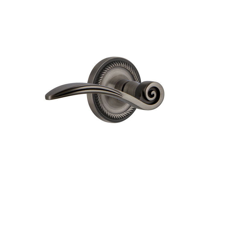 Rope Rosette Privacy (Bed & Bath) with Swan Lever, Antique Pewter, Right, 2.375"