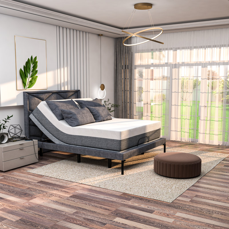 Lit réglable Renanim avec matelas en mousse à mémoire de forme de 14 po, massage, USB, télécommande et application, Grand