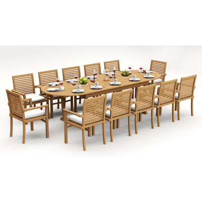 Mas Teak Wood Patio Dining Set with Oval Table