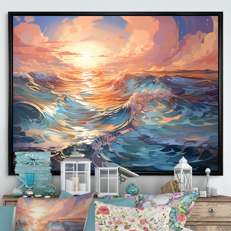 «Aqua Pastel Clouds Lansdcape I», reproductions d'art mural nuages, H 12 po x l 20 po, Cadre flottant noir