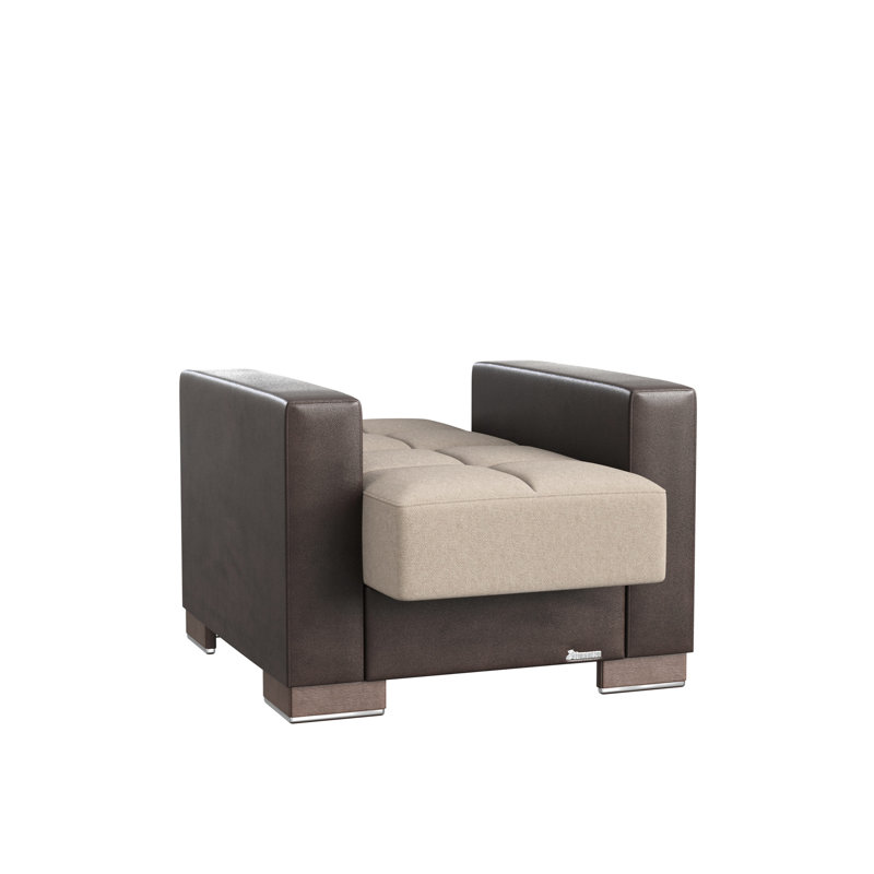 Fauteuil en chenille beige / brun avec rangement intégré pour un rangement pratique, une touche d'élégance