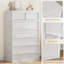 Commode 7 tiroirs pour chambre à coucher, commode haute moderne avec grand rangement et conception sans poignée, organisateur de placard en bois pour le salon, la chambre de bébé, le vestibule, blanc