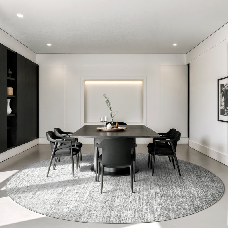 Tapis lavable à rayures rétro antidérapant (gris), Gray, Round 8'