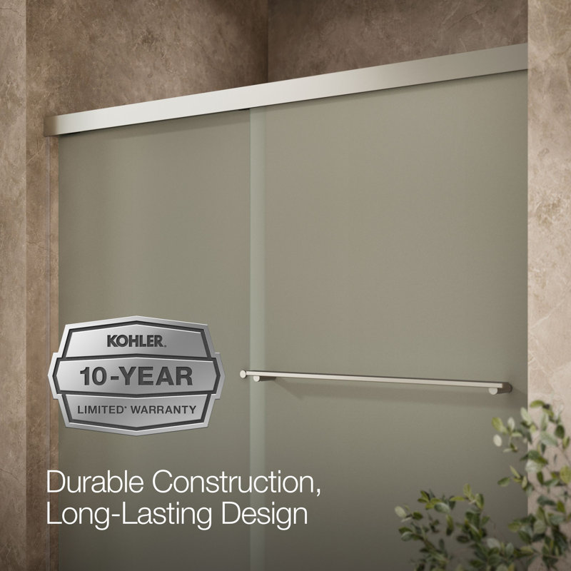 Revel 59.63'' x 55.5'' Double Sliding Bath Door with CleanCoat® Technology, Anodized Brushed Nickel, Frosted