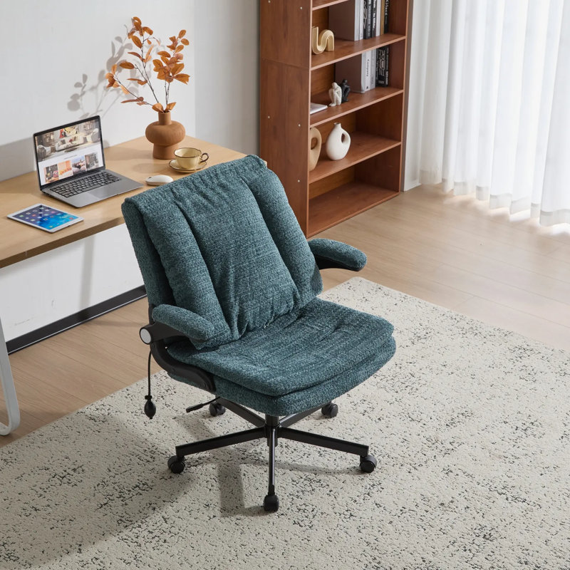 Fauteuil de bureau de 31,9 po de large avec pieds croisés, Bleu sarcelle foncé